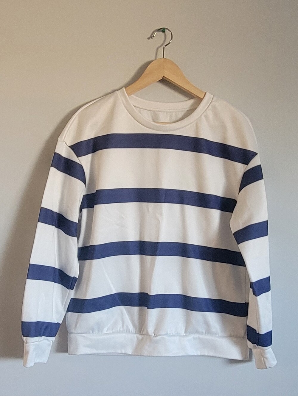 Woman's Striped Crewneck Sweater - White & Navy (S) (1038)